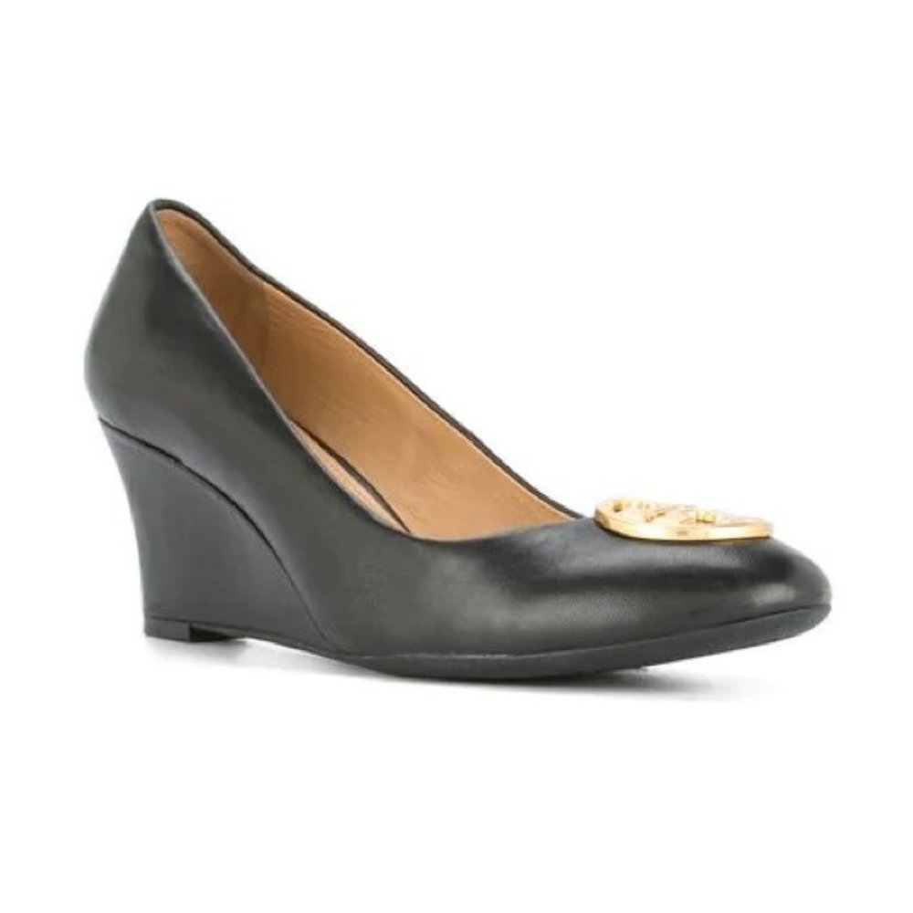 📂 Tory Burch Chelsea 65mm Wedge Pumps Napa Leather Black New In Box w/ Dust Bag_7